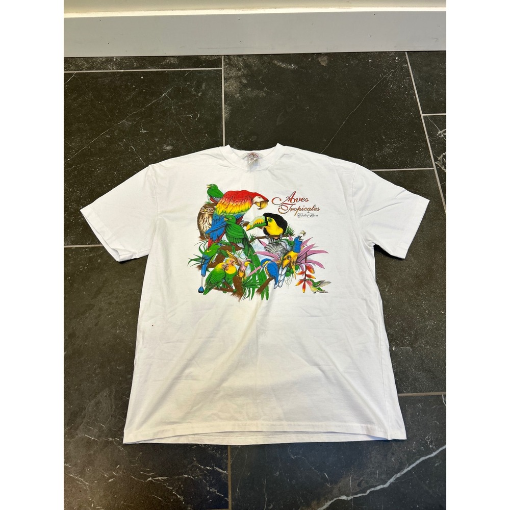 Tropic Joe's Mens Aves Tropicales Costa Rica Bird Graphic T-Shirt White XL